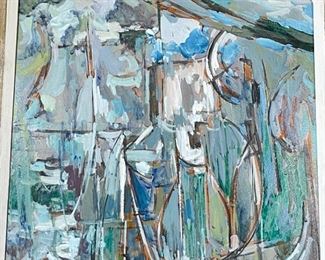 Nate Dunn 1960s Original Art Abstract Painting Greys and Greens Mixed Media	Frame: 21 x 17 x .5in	
