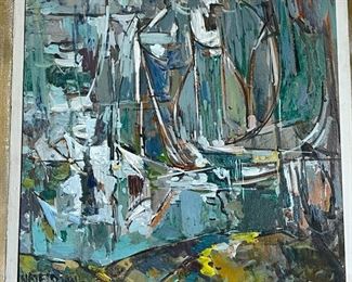 Nate Dunn 1960s Original Art Abstract Painting Greys and Greens Mixed Media	Frame: 21 x 17 x .5in	
