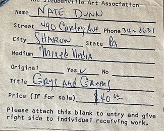 Nate Dunn 1960s Original Art Abstract Painting Greys and Greens Mixed Media	Frame: 21 x 17 x .5in	
