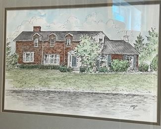 Original Art Bill Shurtliff Colored Sketch Home	Frame: 15.5x20in	HxWxD
