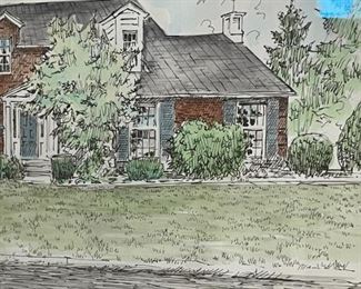 Original Art Bill Shurtliff Colored Sketch Home	Frame: 15.5x20in	HxWxD
