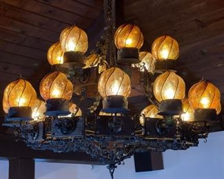 Mexican Rustic Wrought Iron Wood & Cage Glass Chandelier	32in H x 44x44in	HxWxD
