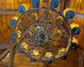 Mexican Rustic Wrought Iron Wood & Cage Glass Chandelier	32in H x 44x44in	HxWxD
