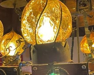 Mexican Rustic Wrought Iron Wood & Cage Glass Chandelier	32in H x 44x44in	HxWxD
