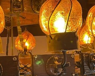 Mexican Rustic Wrought Iron Wood & Cage Glass Chandelier	32in H x 44x44in	HxWxD
