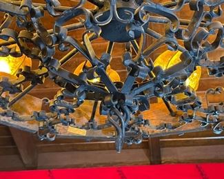 Mexican Rustic Wrought Iron Wood & Cage Glass Chandelier	32in H x 44x44in	HxWxD
