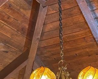 Mexican Rustic Wrought Iron Wood & Cage Glass Chandelier	32in H x 44x44in	HxWxD
