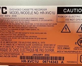 JVC HR-XVC1U DVD VCR Combo Unit 4 Head Hi-Fi VCR VHS	4 x 17 x 12in	HxWxD
