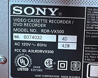 Sony VCR DVD Combo Player/Recorder RDR-VX500 w/Remote	3.5 x 17 x 12.5in	HxWxD
