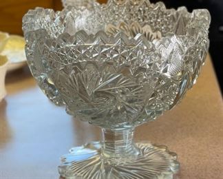 Vintage EAPG Pressed Glass Patter of the Stars Pedestal Compote Bowl Sawtooth	7.5 x 8 diameter	
