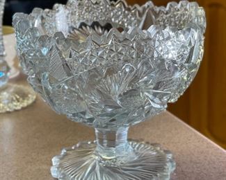 Vintage EAPG Pressed Glass Patter of the Stars Pedestal Compote Bowl Sawtooth	7.5 x 8 diameter	
