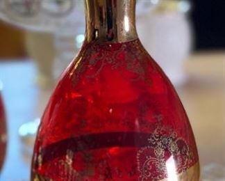 8PC Ferro & Lazzarini Italian MURANO GLASS DECANTER SET Ruby Red 24k Gold	Decanter: 10 inches high	
