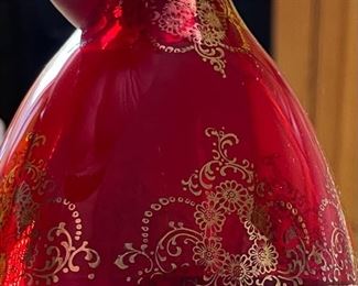 8PC Ferro & Lazzarini Italian MURANO GLASS DECANTER SET Ruby Red 24k Gold	Decanter: 10 inches high	
