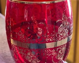 8PC Ferro & Lazzarini Italian MURANO GLASS DECANTER SET Ruby Red 24k Gold	Decanter: 10 inches high	
