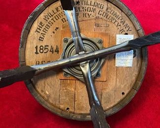 6pc 1970s Kentucky Bourbon Barrel Chairs & Game Table Oak Keg Furniture	Table: 28in x 48in diameter	
