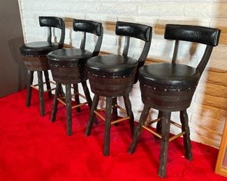 4pc 1970s Kentucky Bourbon Barrel Bar Stools Counter Height Chairs  Oak Keg Furniture	41 x 16.5 x 19in Seat: 30 in	
