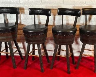 4pc 1970s Kentucky Bourbon Barrel Bar Stools Counter Height Chairs  Oak Keg Furniture	41 x 16.5 x 19in Seat: 30 in	
