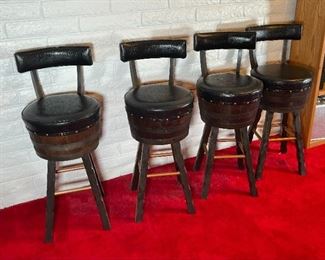4pc 1970s Kentucky Bourbon Barrel Bar Stools Counter Height Chairs  Oak Keg Furniture	41 x 16.5 x 19in Seat: 30 in	
