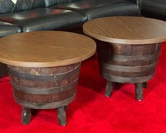 2pc 1970s  Kentucky Bourbon Barrel End Tables PAIR	17.5 x 23.5 in diameter	

