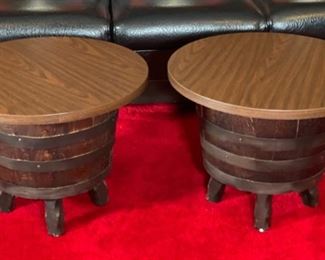 2pc 1970s  Kentucky Bourbon Barrel End Tables PAIR	17.5 x 23.5 in diameter	
