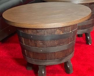 2pc 1970s  Kentucky Bourbon Barrel End Tables PAIR	17.5 x 23.5 in diameter	
