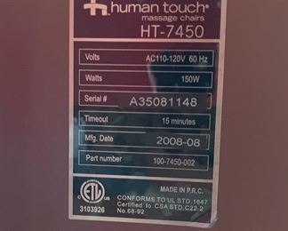 Human Touch HT-7450 Zero Gravity Massage Chair Recliner Chocolate	45 x 28 x 43in	HxWxD
