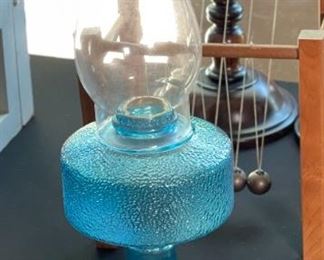 Blue Glass Vintage  Oil lamp	17 in high	
