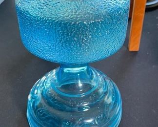 Blue Glass Vintage  Oil lamp	17 in high	
