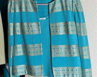 St John Evening by Marie Gray Turquoise Jacket, pants  & Top	size 12	

