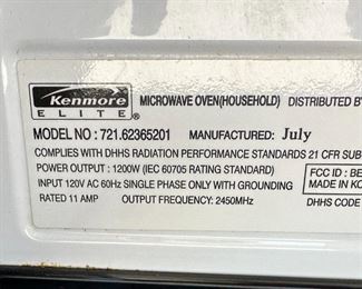 Kenmore Elite 721.62365201 Microwave	15 x 21 x 20in	HxWxD
