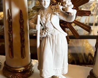 French Antique three piece marble, and gold mantle clock and candlesticks Medaille D’ Argent Crystal	Clock measurements: 27.5 inches, tall, 14.5 inches wide, 4.5 inches deep. Candlestick measurements: 26” x 10” x 10”.	
