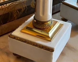 French Antique three piece marble, and gold mantle clock and candlesticks Medaille D’ Argent Crystal	Clock measurements: 27.5 inches, tall, 14.5 inches wide, 4.5 inches deep. Candlestick measurements: 26” x 10” x 10”.	
