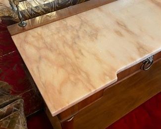 John Widdicomb Italian Provincial 48" 2 drawer Sofa / Console Table W. Marble Top	33in. x 48in.  x 14in.	HxWxD
