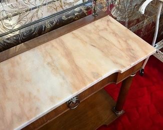 John Widdicomb Italian Provincial 48" 2 drawer Sofa / Console Table W. Marble Top	33in. x 48in.  x 14in.	HxWxD
