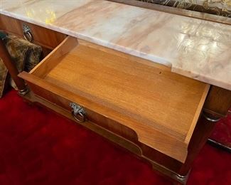 John Widdicomb Italian Provincial 48" 2 drawer Sofa / Console Table W. Marble Top	33in. x 48in.  x 14in.	HxWxD
