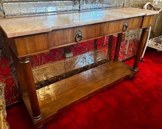 John Widdicomb Italian Provincial 48" 2 drawer Sofa / Console Table W. Marble Top	33in. x 48in.  x 14in.	HxWxD
