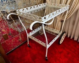 ANTIQUE VINTAGE IRON TEA CART WITH GLASS SHELVES	32x 37x21	HxWxD
