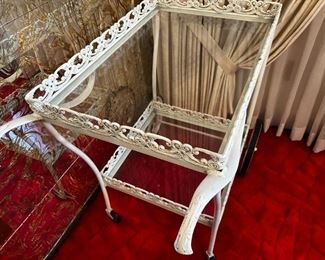 ANTIQUE VINTAGE IRON TEA CART WITH GLASS SHELVES	32x 37x21	HxWxD
