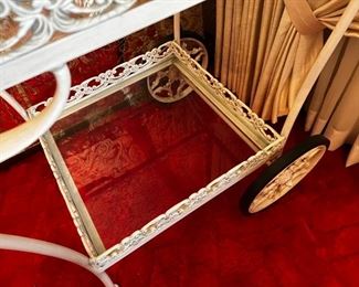 ANTIQUE VINTAGE IRON TEA CART WITH GLASS SHELVES	32x 37x21	HxWxD
