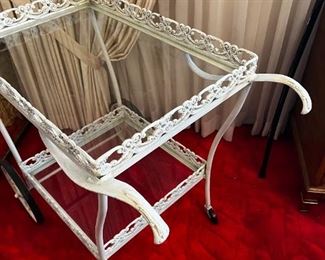 ANTIQUE VINTAGE IRON TEA CART WITH GLASS SHELVES	32x 37x21	HxWxD
