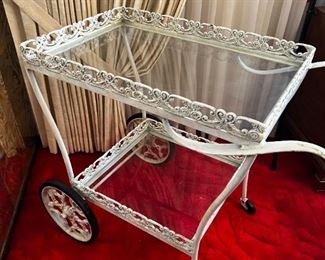 ANTIQUE VINTAGE IRON TEA CART WITH GLASS SHELVES	32x 37x21	HxWxD
