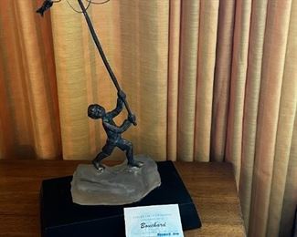 Rare Bouchard Bronze & Lucite Sculpture signed fishing boy MCM	16.5” x 9” x 5”.	HxWxD
