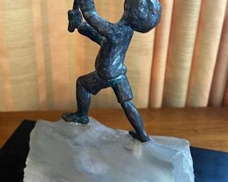 Rare Bouchard Bronze & Lucite Sculpture signed fishing boy MCM	16.5” x 9” x 5”.	HxWxD
