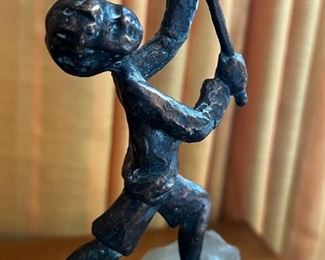 Rare Bouchard Bronze & Lucite Sculpture signed fishing boy MCM	16.5” x 9” x 5”.	HxWxD
