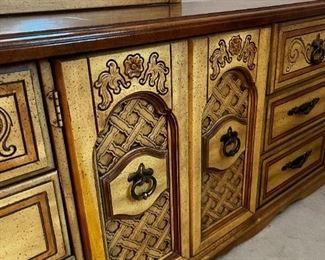 Nine drawer console dresser with mirror	Console dresser measurements, 30.5 x 70.5 x 19 mirror measurements 49.5 x 32.	
