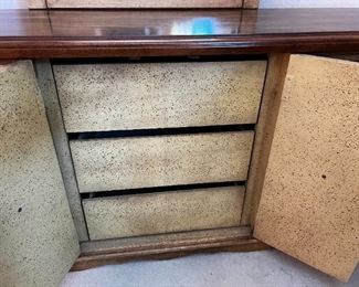 Nine drawer console dresser with mirror	Console dresser measurements, 30.5 x 70.5 x 19 mirror measurements 49.5 x 32.	
