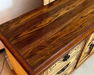 Nine drawer console dresser with mirror	Console dresser measurements, 30.5 x 70.5 x 19 mirror measurements 49.5 x 32.	
