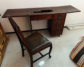 Wooden sewing desk and chair with sewing accessories	30.5 x 34 x 19.	HxWxD
