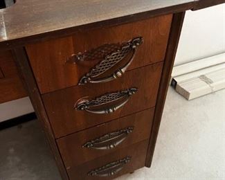 Wooden sewing desk and chair with sewing accessories	30.5 x 34 x 19.	HxWxD
