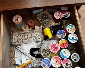 Wooden sewing desk and chair with sewing accessories	30.5 x 34 x 19.	HxWxD
